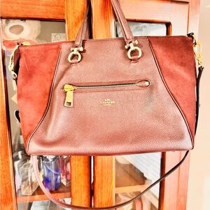 Coach Burgundy Leather & Suede Shoulder Bag with Gold Hardware